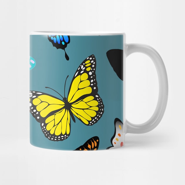 Colorful Butterflies blue background by Ekkoha